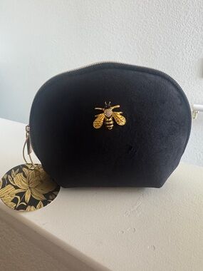 Punch Studio Black Velvet Cosmetic Pouch with Gold Bee Accent